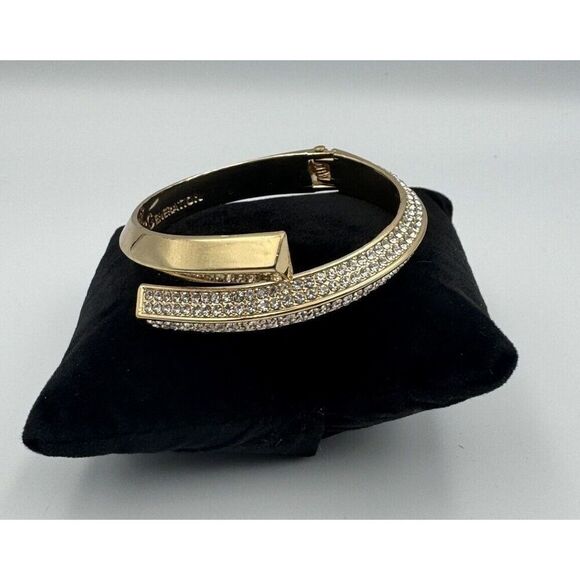 BCBGeneration Gold Tone Bypass Pave‎ Rhinestone Clamper Bangle Bracelet - Picture 8 of 10